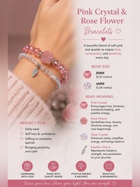 Pink Crystal & Rose Flower Bracelets